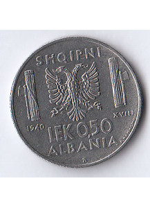 1940 - 0,50 Lek Albania Vittorio Emanuele III Occupazione Italiana Spl